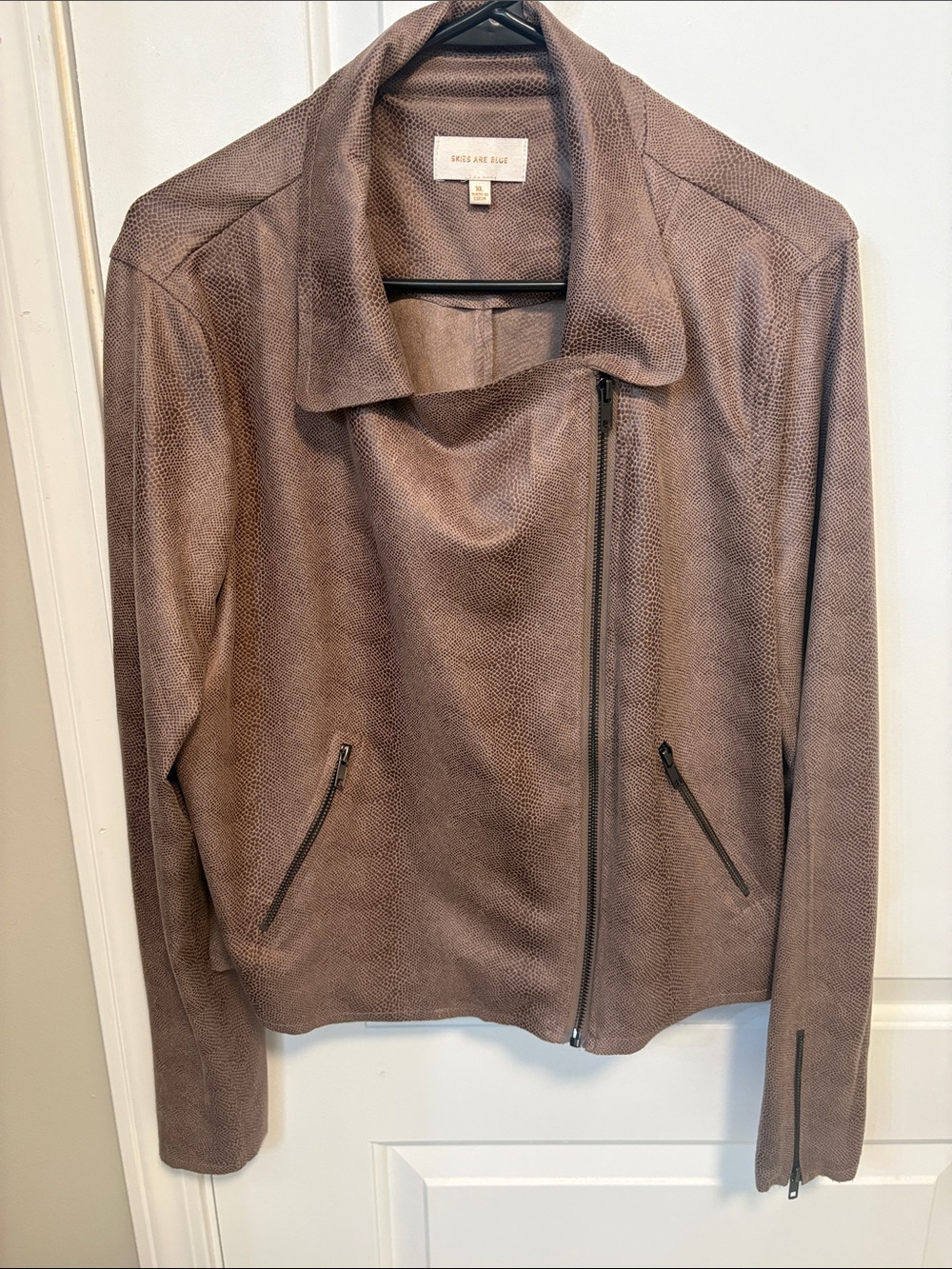 Eileen Fisher Taupe Brown Textured Asymmetrical Zip Jacket
